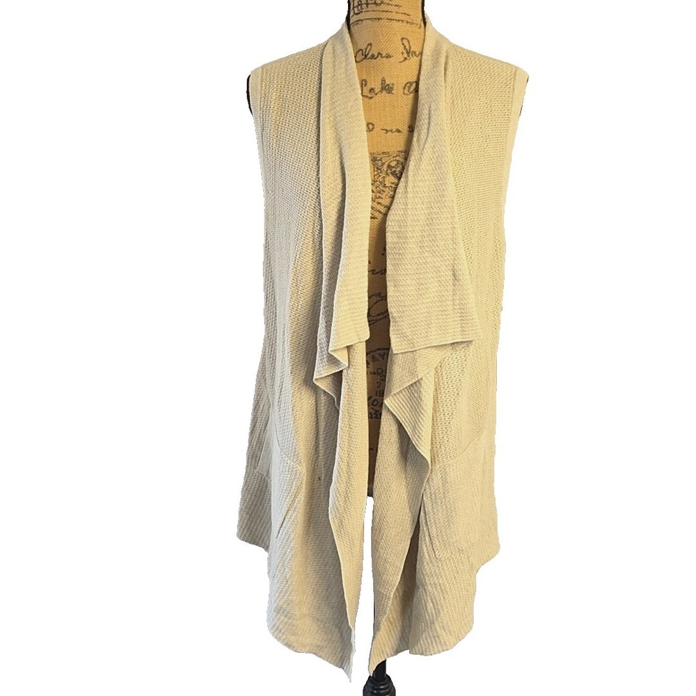 Banana Republic Womens sz M Cardigan Vest Cream Open Front Cozy Neutral Boho